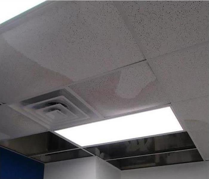 water damaged ceiling tiles, the light fixture and a/c vent